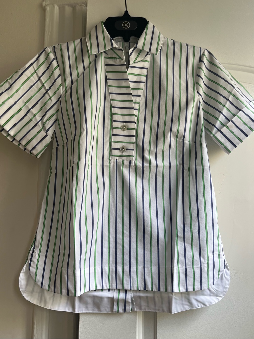 HINSON WU AILEEN Short Sleeve Buttons Back Tailored Shirt Tunic in White Multi 6